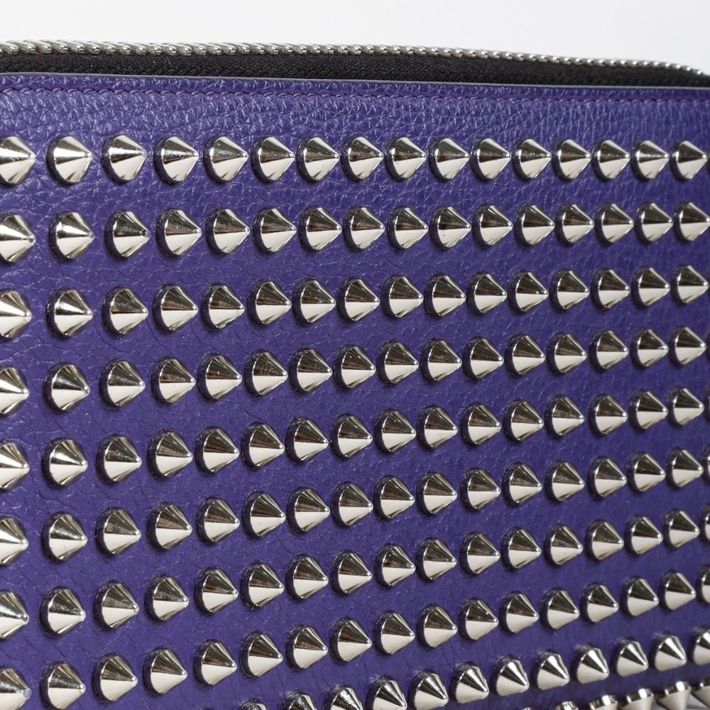 *SOLD* Christian Louboutin Purple Calfskin Spiked Zip Wallet - Picture 5 of 9